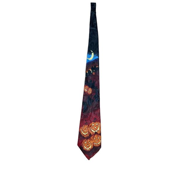 Halloween Collection Mens Multicolor Jack O Lantern Polyester Designer Necktie - Picture 3 of 6